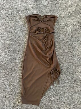 SHEIN Brown Strapless Cutout Ring Bodycon Dress